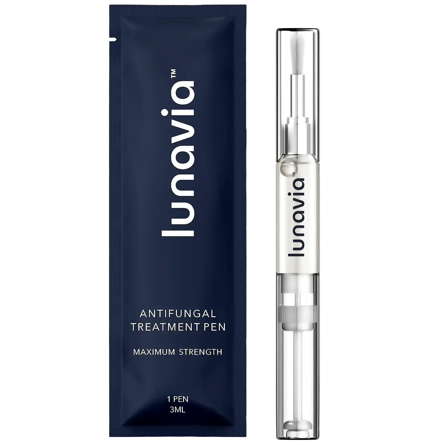 Antifungal treatment pen and packaging labeled 'lunavia.'